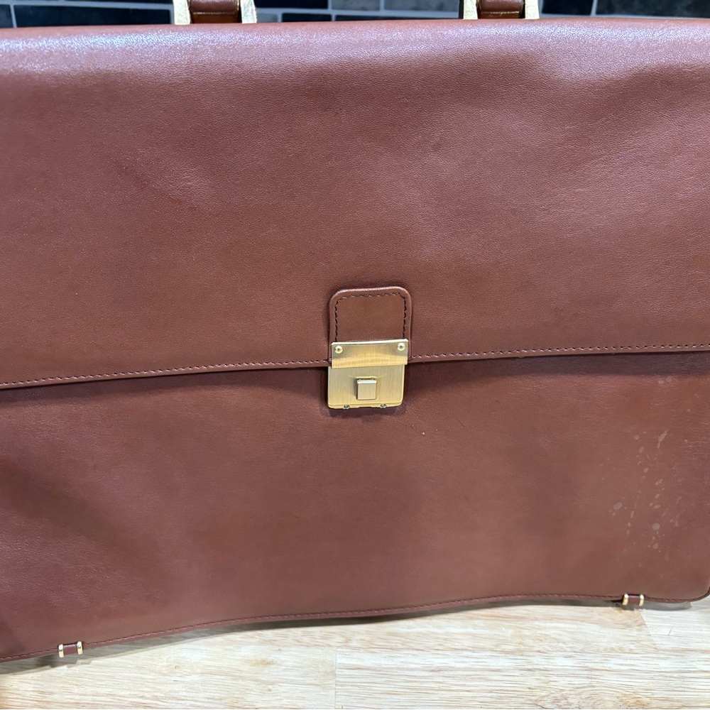 Cole Haan Brown Leather Briefcase with Gold Accents